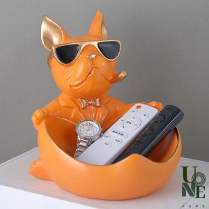 UoneHome พร้อมส่ง ♥ H087 ของแต่งบ้าน บลูด็อกกล่องหัวใจ รูปปั้นเรซิน สำหรับห้องนั่งเล่น ถาดเก็บของ เอนกประสงค์