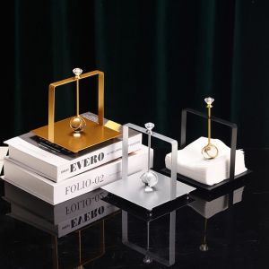 MICANGP Gold/Silver/Black Crystal Ball Tissue Holder Square Base Decorative Napkin Holders Rack Creative Wrought Iron Napkin Dispenser for Home