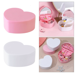 Organizer Heart Shape Makeup Box with Mirror Cosmetic Storage Container for Earrings Rings Necklaces Display