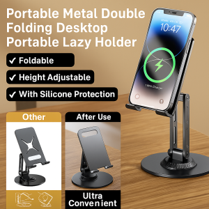 ขาตั้งเดสก์ท็อปแบบหมุนได้ ขาตั้งโทรศัพท์มือถือและคอมพิวเตอร์ ขาตั้งปรับได้ยืดหยุ่น รองรับมั่นคง双折叠可旋转桌面手机支架