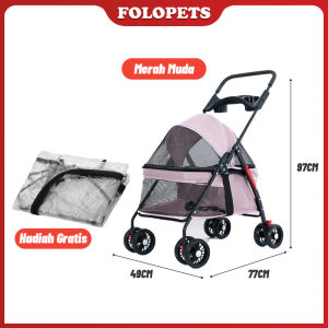 FOLOPETS Anjing/Kucing Stroller Kereta Dorong Anjing 4 Roda Premium -Foldable Pet Det Cargo Yang Dapat Dilepas Dog Stroller Trolley Pet Carrier Outdoor Stroller