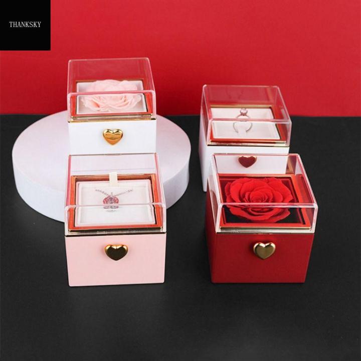 THANKSKY Xoay Hộp quà trang sức hoa hồng Hoa hồng bất tử Hiển thị nhẫn ...