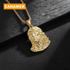 【CANAMEK】 Men Women Gold Plated Hip Hop Necklace Punk Head Pendant Fashion Statement Chain for Music Lovers