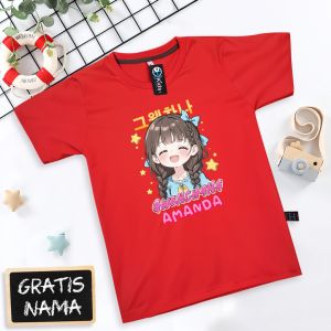 Setelan Kaos Anak Katun Couple Gwenchana dengan Desain Karakter & Custom Nama - Usia 1-9 Tahun