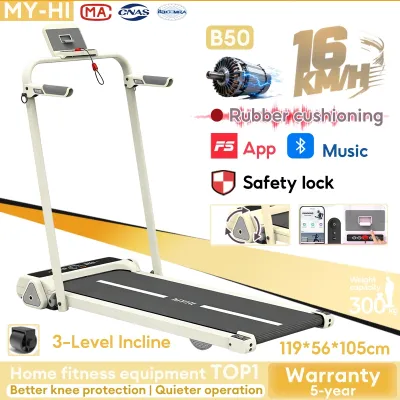 MY-HI B50 Foldable Electric Multi-Function Treadmill Bluetooth APPAPP/MUSIC 5.0HP 16KM Ultra-Thin Smart Treadmill Walking Pad with Armrest Shock-Absorbing Incline