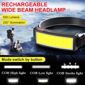 Senter Kepala LED COB Super Terang Headlamp COB Lampu Kepala Sorot Pencahayaan Outdoor