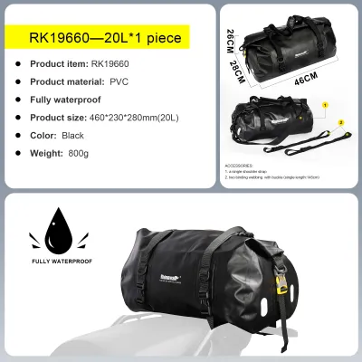 Rhinowalk Motorcycle Rear Seat Bag 40-60L/20L Waterproof Motor Saddle Bag Tail Pannier Bag Expandable Riding Travel Luggage Storage Tool Shoulder Bag Motorcycle Accessories For Outdoor Long Trip