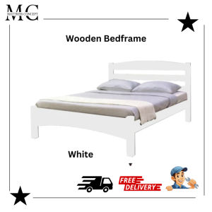 【LOCAL SELLER】FEY WHITE WOODEN QUEEN BEDFRAME (FREE INSTALLATION & FREE DELIVERY)