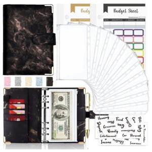 A6 Marble Binder Money Cash Envelope Planner Budget Loose-leaf Zipper Envelope Wallet Notebook