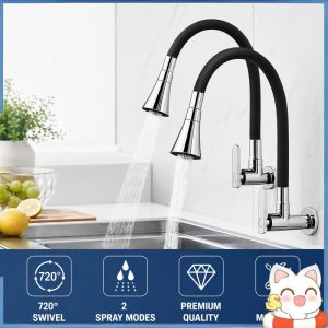 Wall Mounted Kitchen Sink Faucet 720 Swivel Dual Spray Anti Splash High Pressure Water Tap