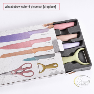 HA RT84 Pisau knife Stainless anti lengket 1 Set isi 6 termurah Pisau set lengkap pelapis anti lengket warna pastel