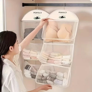 2/3 Layer Storage Mesh Bag Large Capacity Underwear Bra Socks Hanging Storage Bag Wardrobe Organizer