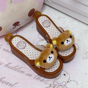 Free Shipping 2026 Spring And Autumn Everyday Super Cute Rilakkuma Bear Thick-Soled Height-Increasing Outdoor Slippers Cute Style Slippers
