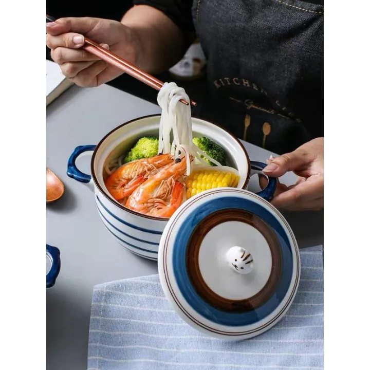 ชามกระเบื้องมีฝาปิด ชามมาม่า ขนาด15.5cm.เข้าไมโครเวฟได้ | Lazada.co.th