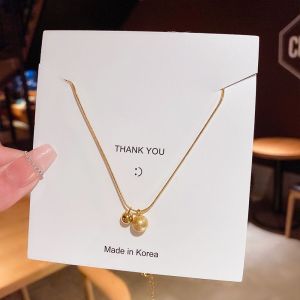 Kalung Cewek Bahan Titanium Liontin Bulat Pasir Lapis Emas 45 cm