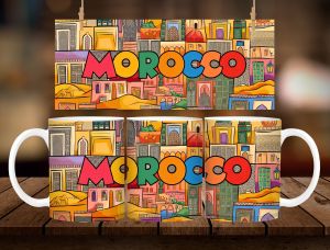* 1 PC MUG WITH BOX * MOROCCO COLORFUL MUG DESIGN 11oz with BOX SOUVENIR MUG