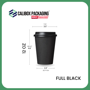 Calibox Packaging Full Black Paper Coffee Cup Double Wall Paper Coffee Cup 25pcs