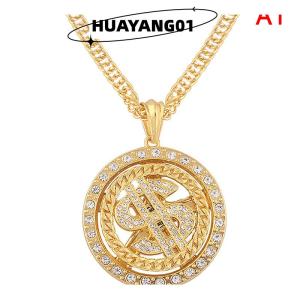 HUAYANG01 [2023 new HOT FASHION] Lớn Xoay Chúng Tôi Đô La Tiền Dấu Hiệu Mặt Dây Chuyền Vòng Cổ Người Đàn Ông Rapper Hip Hop