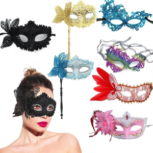 Fashion Ventian Party Mask Butterfly Glitter Half Face Halloween Masquerade Mask with Holding Stick