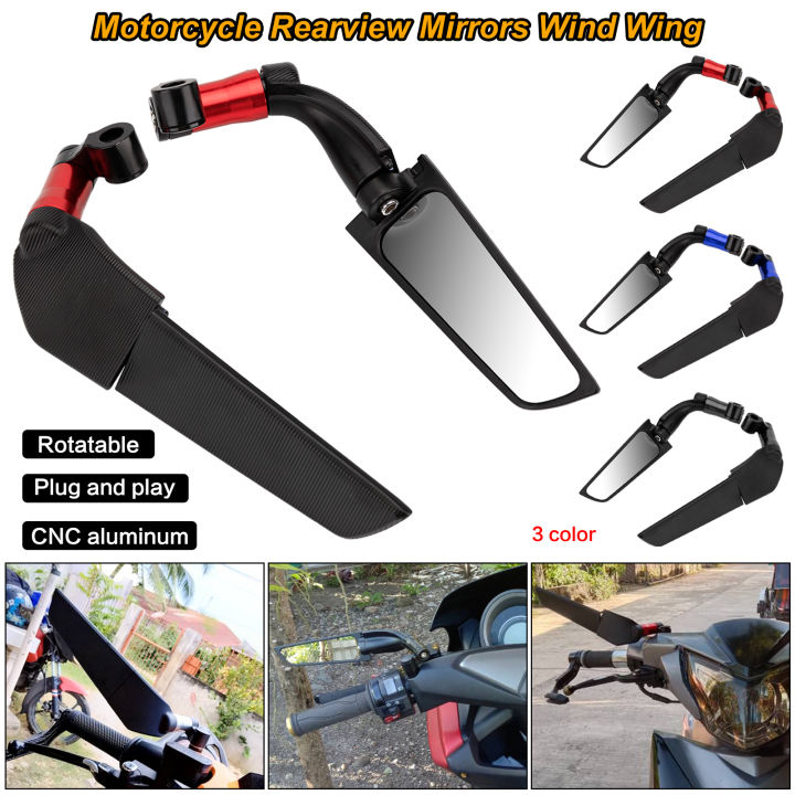 2Pcs Wing / Winglet Adjustable Rotating Side Mirror For Motorcycle KAWASAKI NINJA 250 300 400