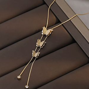 Kalung Titanium Wanita Lapis Emas 18k Liontin Kupu Kupu Juntai / Kalung Titanium Terbaru 2021 / Kalung Titanium Korean Style Aesthetic