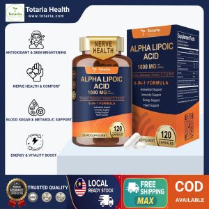 Totaria Alpha Lipoic Acid 1000mg 6-in-1 Supplement High Potency ALA with Turmeric & Vitamins for Nerve Health Antioxidant & Energy Support - 120 Capsules