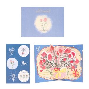 WENYOU Rose 3D Greeting Card Flower Pop Up Love Greeting Card Creative with Envelope Thank You Card Wedding Invitations