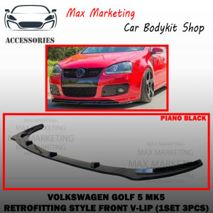 VOLKSWAGEN GOLF 5 MK5 RETROFITTING STYLE FRONT BUMPER LIP FRONT V-LIP WITH PAINT (PIANO BLACK) ABS SKIRT LIP BODYKIT