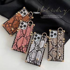 FLOVEME Square Plating Snake Printed Phone Case For iphone 13 12 11 Pro Max 13 12 Mini X XR XS Max 7 8 Plus Wristband Bracket Shockproof Back Cover