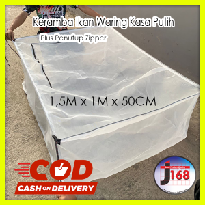 J168 - Keramba Ikan waring jaring kasa putih dengan tutup zipper siap pakai ukuran 15x1x50