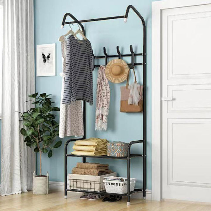 Bedroom Hanger Rack Standing Hanging Coat Shoes Wall Shelves