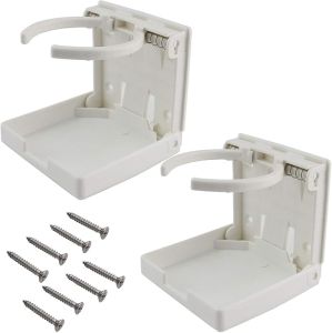 2PCS Adjustable Folding Drink Holder with Screws/Adjustable Cup Holder for Marine/Boat/Caravan/Car (Black)