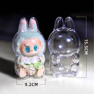 Labubu V2 Protective Acrylic Case Transparent Portable Organizer Box Thickened Doll Bag Acrylic Shell Keychain Bag Doll Crybaby