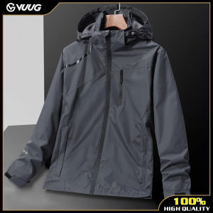 VUUG Windbreaker Mens Waterproof Jacket Spring Women Jacket Coat Mens Outdoor Sports Raincoat Jacket Hooded Multi-Pockets Outwear