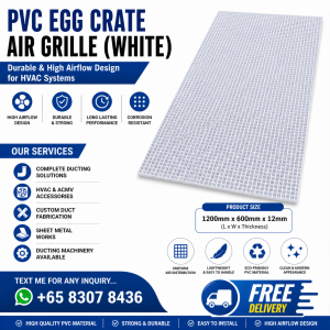 PVC Egg Crate Air Grille (White) - Durable High Airflow Design for HVAC Systems - 1200mm x 600mm x 12mm