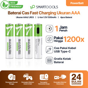 Baterai Cas isi Ulang AAA SMARTOOOLS Battery 4 pcs 1.5V Type C USB Rechargeable Lithium Battery Charge