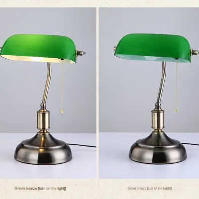 Retro industrial Classical E27 banker table lamp Green glass lampshade cover with switch desk lights for bedroom study reading