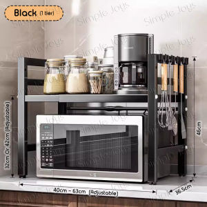 (Double Support Rod) Microwave Rack Adjustable Oven Rack Shelf Kitchen Countertop Organiser Rack Oven Stand Toaster Rack