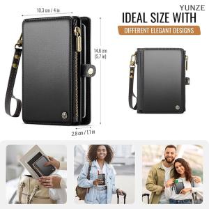 [COD] YUNZE Passport Holder Wallet Bag With 11 Card Slots And Passport Solt Cash Solt Photo Solt Zipper Pocket RFID Blocking Wristlet Strap