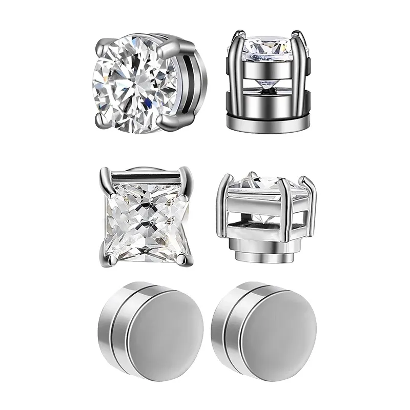 Cubic Zirconia Magnetic Ear Studs For Men MENS Magnetic CZ