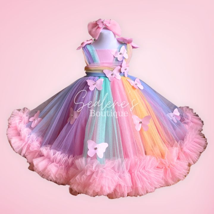 RAINBOW BUTTERFLY RUFFLES BALL GOWN FOR KIDS Lazada PH