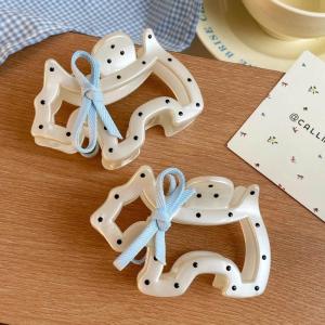 MillionGrid Trắng Polka Dot Dog Bow cá mập Clip thanh lịch lớn tóc vuốt đơn giản phong cách Hàn Quốc thời trang tóc phụ kiện