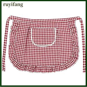 ruyifang ผ้ากันเปื้อนทรงสี่เหลี่ยมผ้ากันเปื้อนครึ่งเอววัสดุผ้าฝ้ายกันคราบระบายอากาศได้ดีเสื้อผ้าทำงานทำอาหารที่บ้านอุปกรณ์ในครัว