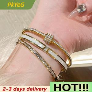 PkYeG High-end 18K Golden Titanium Steel Non-Fade Bracelet Female Plain Ring Zircon Bracelet Light Luxury Niche Bracelet