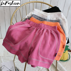 LuFashion Short Pants Women Summer Korean Style Loose Elastic High Waist Casual Sports Shorts Wide Leg Pants