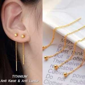 Anting Tusuk Jurai Panjang Titanium  Anti Karat Tidak Luntur Selamanya