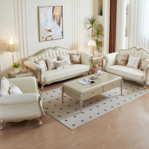 2026 American style sofa Italian leather combination villa living room American light luxury solid wood high-end sofa first layer cowhide