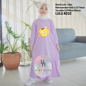 Hirihita Lulu A010 Baju Gamis Lulu Anak Perempuan Creep Spandek Sablon Pompompurin Helo Kity Sanrioo Kuromi 12 Pilihan Warna Hitam Maroon Salem Biru Navy Ungu Lilac Fuschia Pink Cokelat Bata 1-12 Tahun