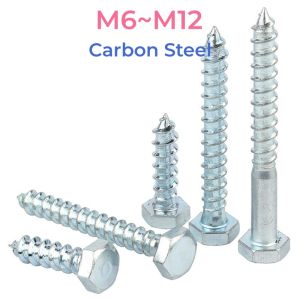 Galvanized Carbon Steel External Hexagon Head Self-tapping Screw M6 M8 M10 M12 Large Long Outside Hex Head Wood Tapping Screws Bolts