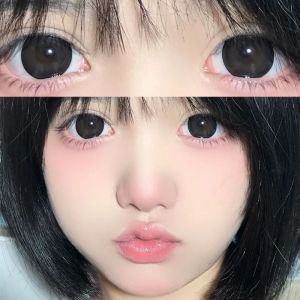 Fashion glasses Half-year natural brown large diameter 赠镜盒+2片】中式黑色温柔眼镜自然百搭半年抛2片  眼镜女大小直径赠盒